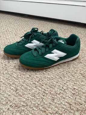 New Balance Women’s Dark Green Suede Sneakers with White Logo